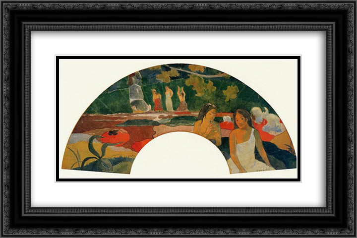 Joyousness 24x16 Black Ornate Wood Framed Art Print Poster with Double Matting by Gauguin, Paul