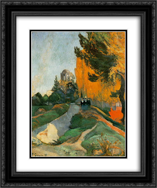 Les Alyscamps 20x24 Black Ornate Wood Framed Art Print Poster with Double Matting by Gauguin, Paul