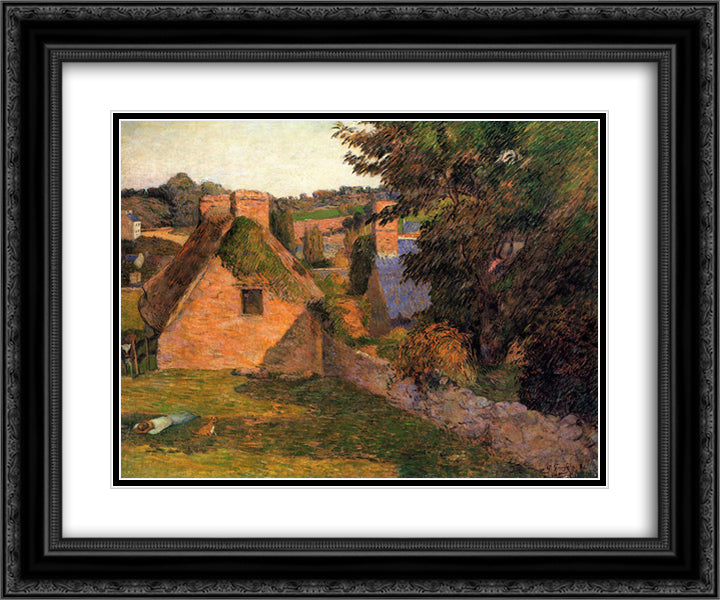 Lollichon Field 24x20 Black Ornate Wood Framed Art Print Poster with Double Matting by Gauguin, Paul