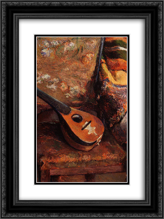 Mandolin on a chair 18x24 Black Ornate Wood Framed Art Print Poster with Double Matting by Gauguin, Paul