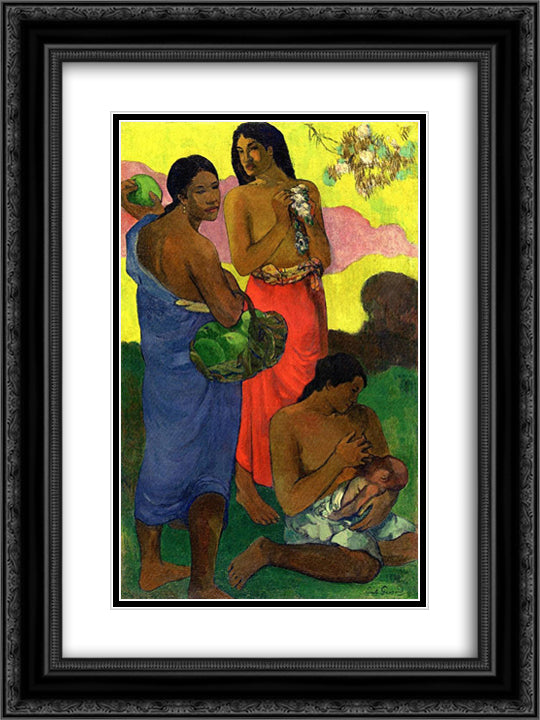 Maternite II 18x24 Black Ornate Wood Framed Art Print Poster with Double Matting by Gauguin, Paul