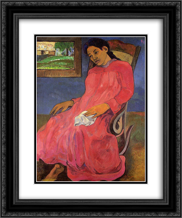 Melancholic 20x24 Black Ornate Wood Framed Art Print Poster with Double Matting by Gauguin, Paul