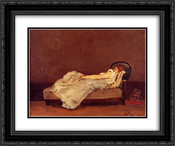 Mette asleep on a sofa 24x20 Black Ornate Wood Framed Art Print Poster with Double Matting by Gauguin, Paul
