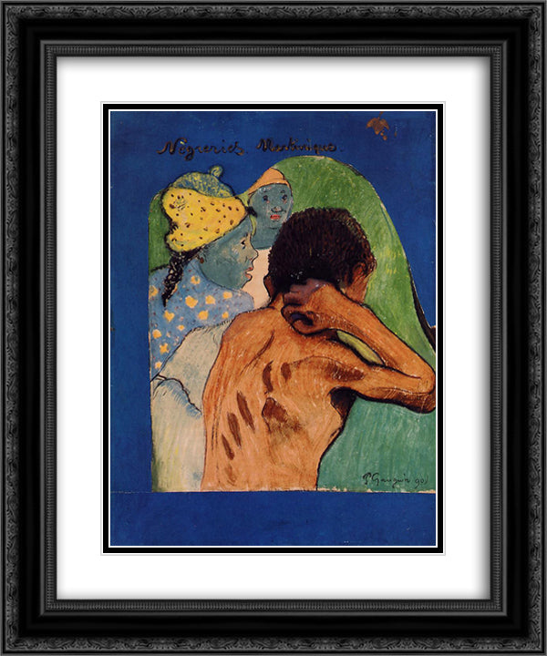 Negreries Martinique 20x24 Black Ornate Wood Framed Art Print Poster with Double Matting by Gauguin, Paul