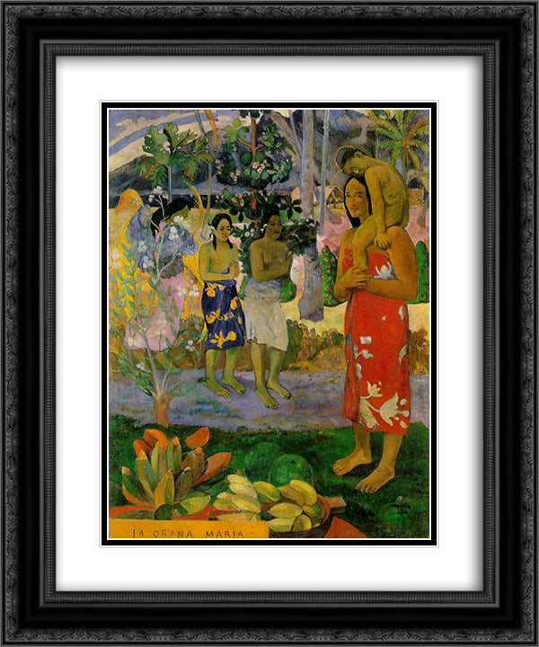 Orana Maria (We Hail Thee Mary) 20x24 Black Ornate Wood Framed Art Print Poster with Double Matting by Gauguin, Paul