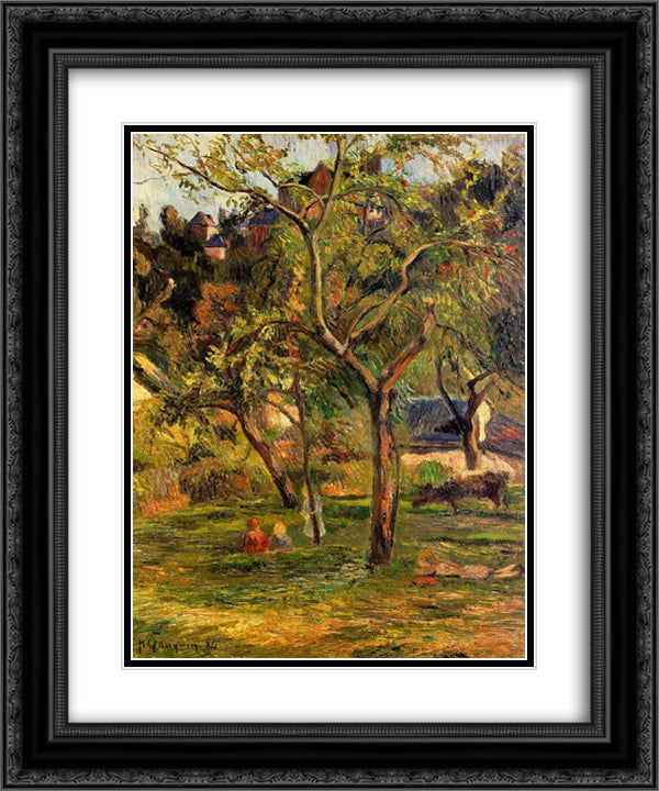 Orchard under the Church of Bihorel (Children in the Pasture) 20x24 Black Ornate Wood Framed Art Print Poster with Double Matting by Gauguin, Paul