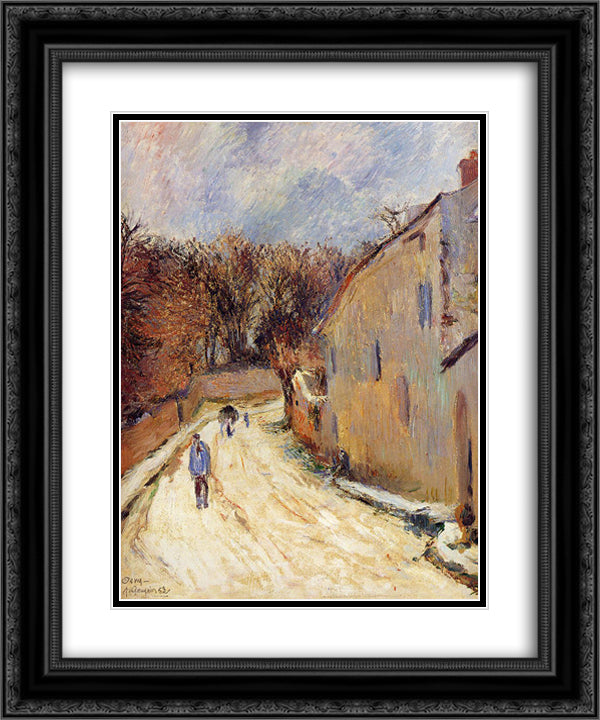 Osny, rue de Pontoise, Winter 20x24 Black Ornate Wood Framed Art Print Poster with Double Matting by Gauguin, Paul