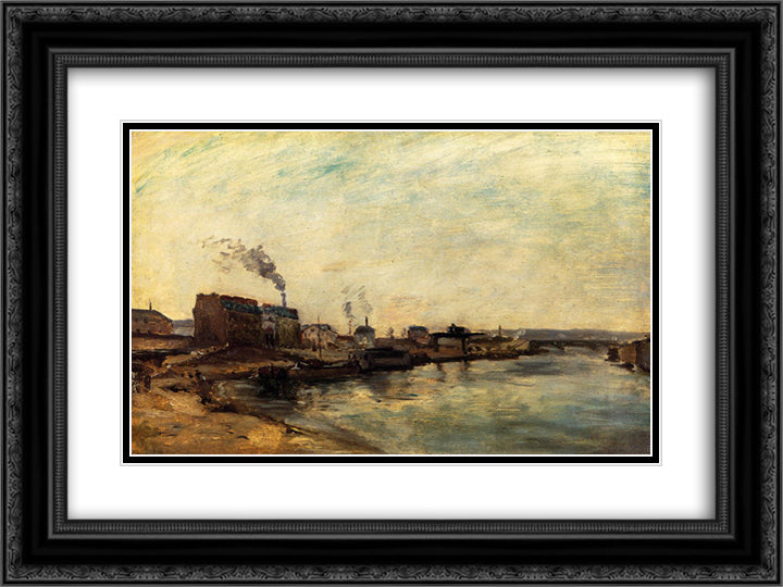 Port de Grenelle 24x18 Black Ornate Wood Framed Art Print Poster with Double Matting by Gauguin, Paul
