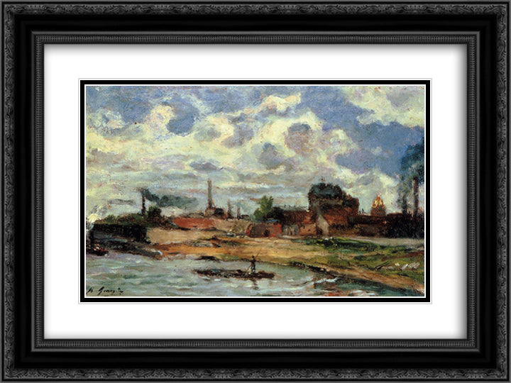 Port de Javel 24x18 Black Ornate Wood Framed Art Print Poster with Double Matting by Gauguin, Paul