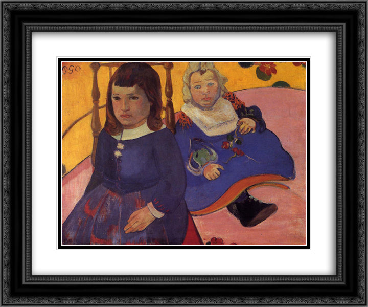 Portrait of two children (Paul and Jean Schuffneker) 24x20 Black Ornate Wood Framed Art Print Poster with Double Matting by Gauguin, Paul