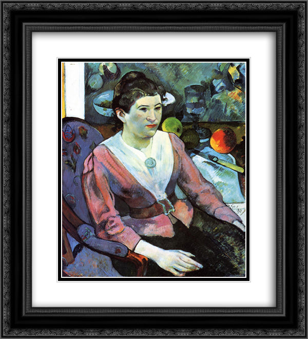 Portrait of woman against the Cezanne's still life with apples 20x22 Black Ornate Wood Framed Art Print Poster with Double Matting by Gauguin, Paul