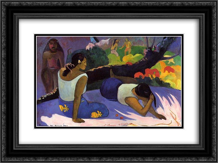 Reclining Tahitian Women 24x18 Black Ornate Wood Framed Art Print Poster with Double Matting by Gauguin, Paul