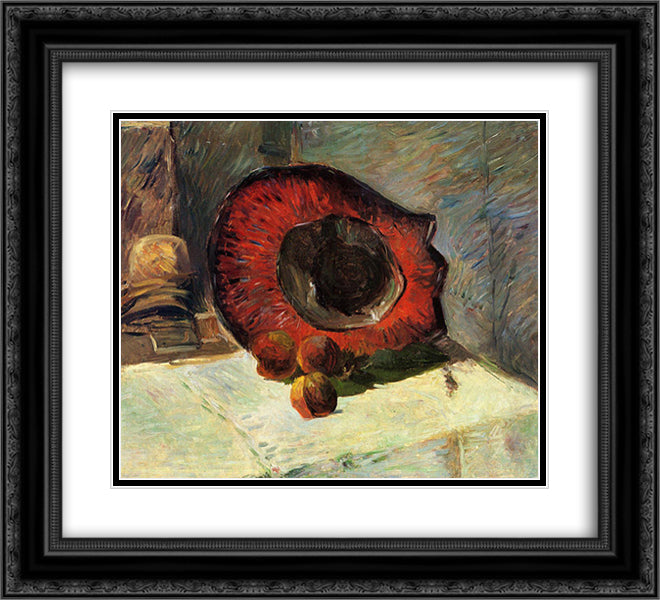 Red hat 22x20 Black Ornate Wood Framed Art Print Poster with Double Matting by Gauguin, Paul