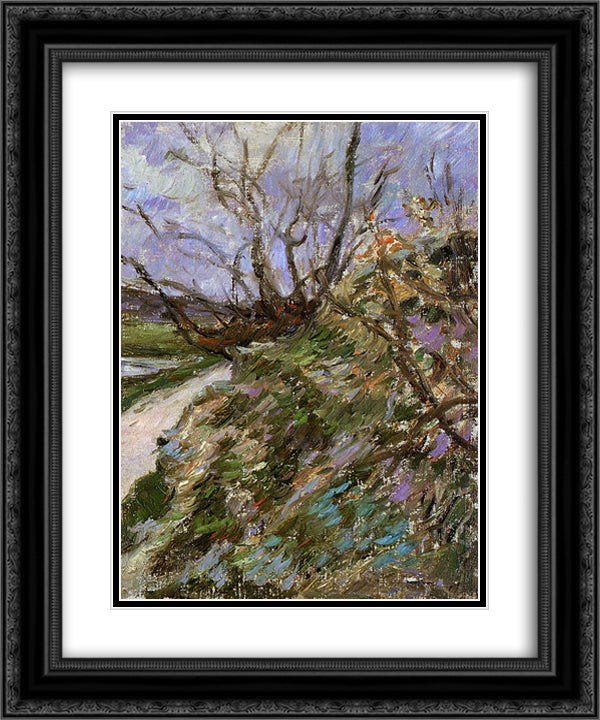 River bank in winter 20x24 Black Ornate Wood Framed Art Print Poster with Double Matting by Gauguin, Paul