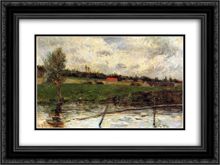 Riverside (Breton landscape) 24x18 Black Ornate Wood Framed Art Print Poster with Double Matting by Gauguin, Paul