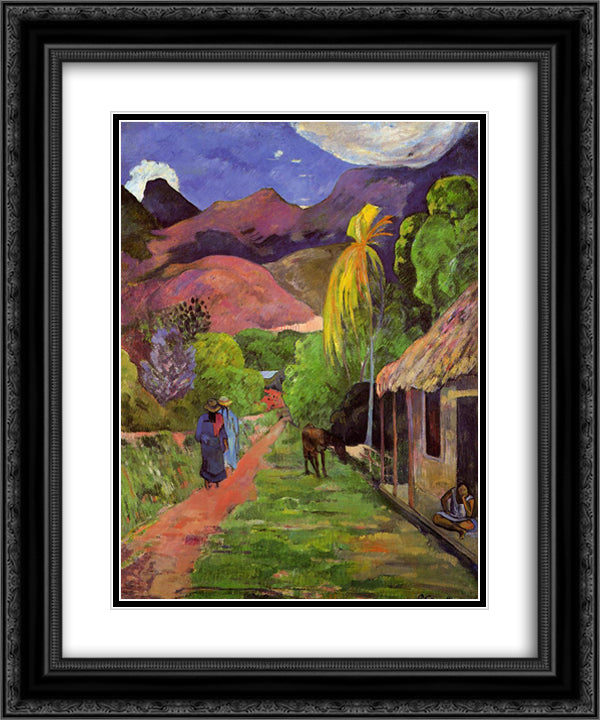 Road in Tahiti 20x24 Black Ornate Wood Framed Art Print Poster with Double Matting by Gauguin, Paul