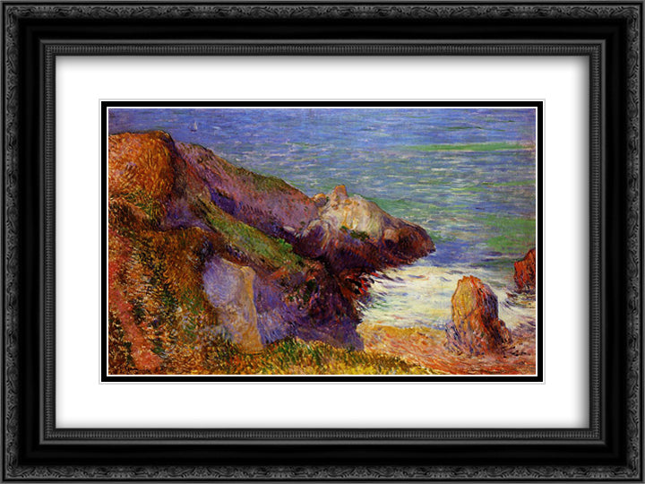 Rocks on the breton coast 24x18 Black Ornate Wood Framed Art Print Poster with Double Matting by Gauguin, Paul