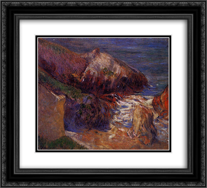 Rocks on the coast 22x20 Black Ornate Wood Framed Art Print Poster with Double Matting by Gauguin, Paul