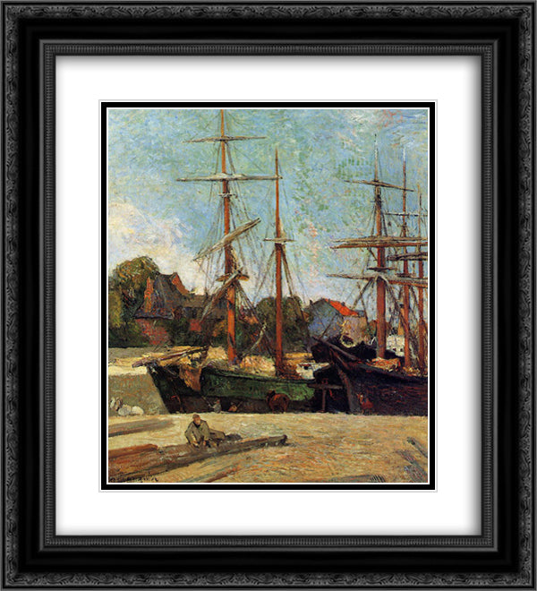 Schooner and three masters 20x22 Black Ornate Wood Framed Art Print Poster with Double Matting by Gauguin, Paul