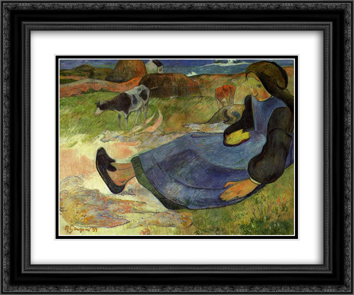 Seated breton girl 24x20 Black Ornate Wood Framed Art Print Poster with Double Matting by Gauguin, Paul