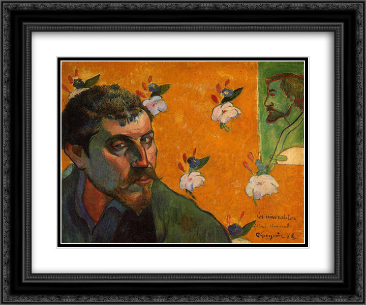 Self-Portrait Dedicated to Vincent van Gogh (Les Miserables) 24x20 Black Ornate Wood Framed Art Print Poster with Double Matting by Gauguin, Paul