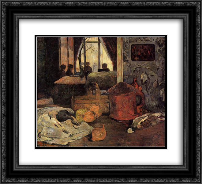 Still life of onions and pigeons and room interior in Copenhagen 22x20 Black Ornate Wood Framed Art Print Poster with Double Matting by Gauguin, Paul
