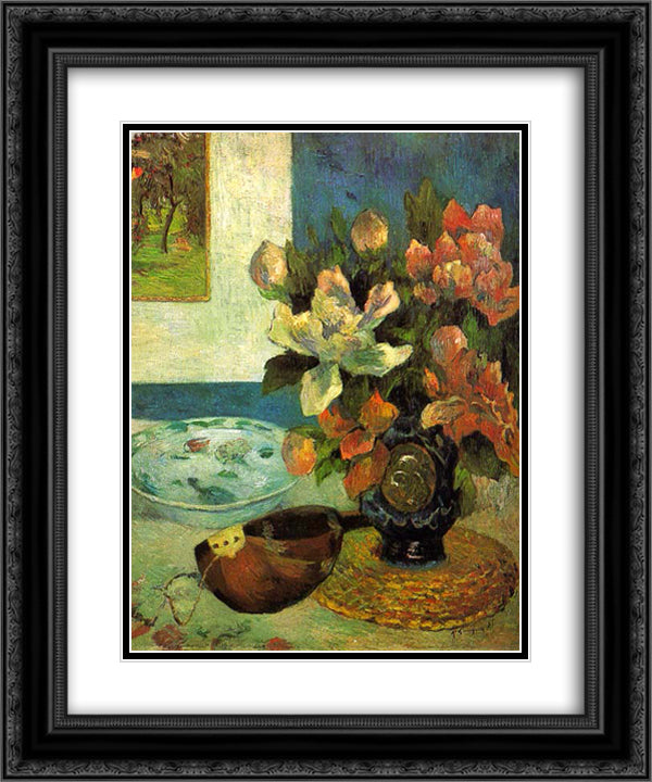 Still Life with a Mandolin 20x24 Black Ornate Wood Framed Art Print Poster with Double Matting by Gauguin, Paul