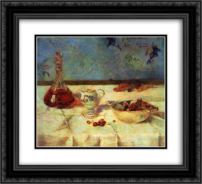 Still Life with Cherries 22x20 Black Ornate Wood Framed Art Print Poster with Double Matting by Gauguin, Paul