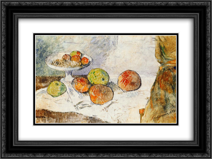 Still life with fruit plate 24x18 Black Ornate Wood Framed Art Print Poster with Double Matting by Gauguin, Paul