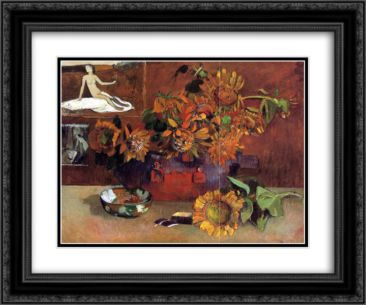 Still Life with l'Esperance 24x20 Black Ornate Wood Framed Art Print Poster with Double Matting by Gauguin, Paul