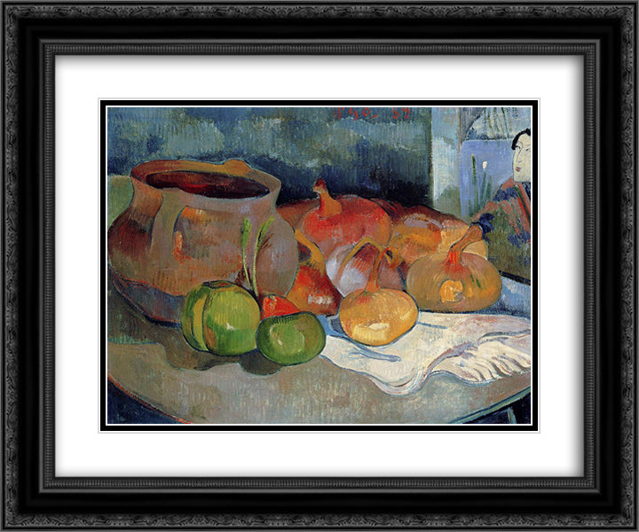 Still life with onions, beetroot and Japanese print 24x20 Black Ornate Wood Framed Art Print Poster with Double Matting by Gauguin, Paul
