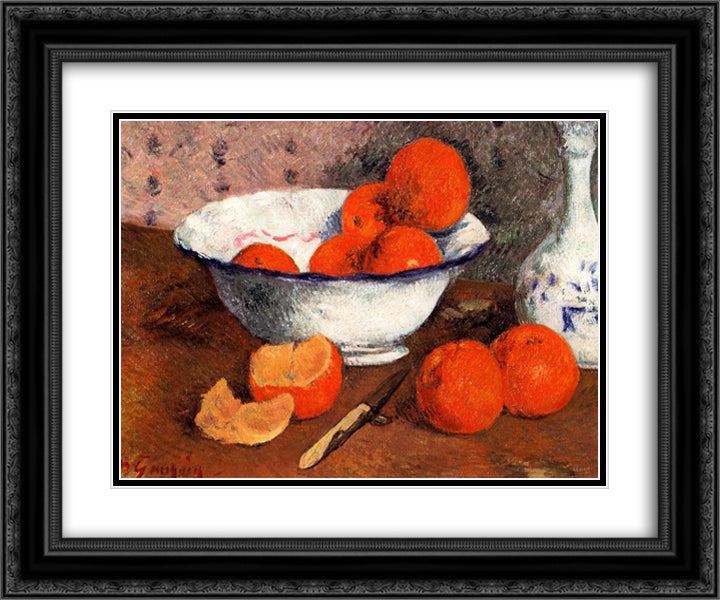Still life with Oranges 24x20 Black Ornate Wood Framed Art Print Poster with Double Matting by Gauguin, Paul