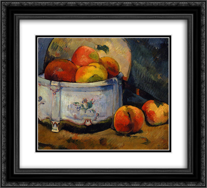 Still Life with Peaches 22x20 Black Ornate Wood Framed Art Print Poster with Double Matting by Gauguin, Paul
