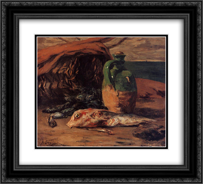 Still life with red mullet and jug 22x20 Black Ornate Wood Framed Art Print Poster with Double Matting by Gauguin, Paul