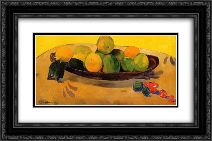 Still life with Tahitian oranges 24x16 Black Ornate Wood Framed Art Print Poster with Double Matting by Gauguin, Paul
