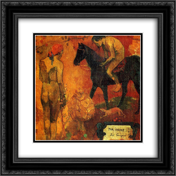 Tahitian pastoral 20x20 Black Ornate Wood Framed Art Print Poster with Double Matting by Gauguin, Paul