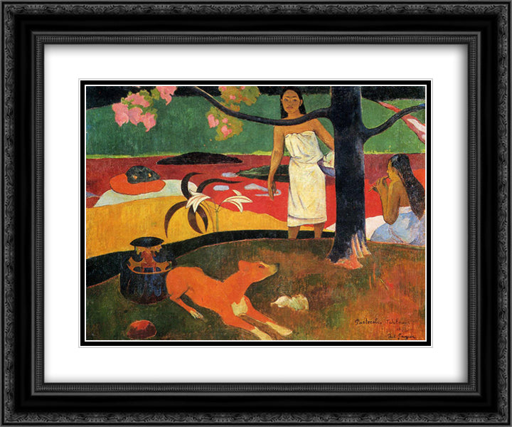Tahitian pastorale 24x20 Black Ornate Wood Framed Art Print Poster with Double Matting by Gauguin, Paul