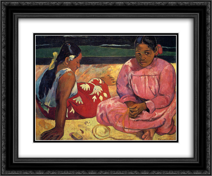 Tahitian women 24x20 Black Ornate Wood Framed Art Print Poster with Double Matting by Gauguin, Paul