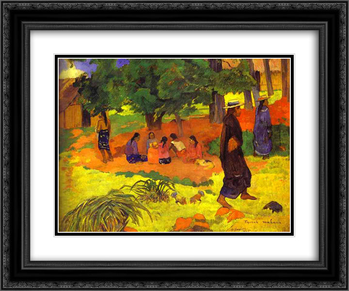 Taperaa Mahana 24x20 Black Ornate Wood Framed Art Print Poster with Double Matting by Gauguin, Paul