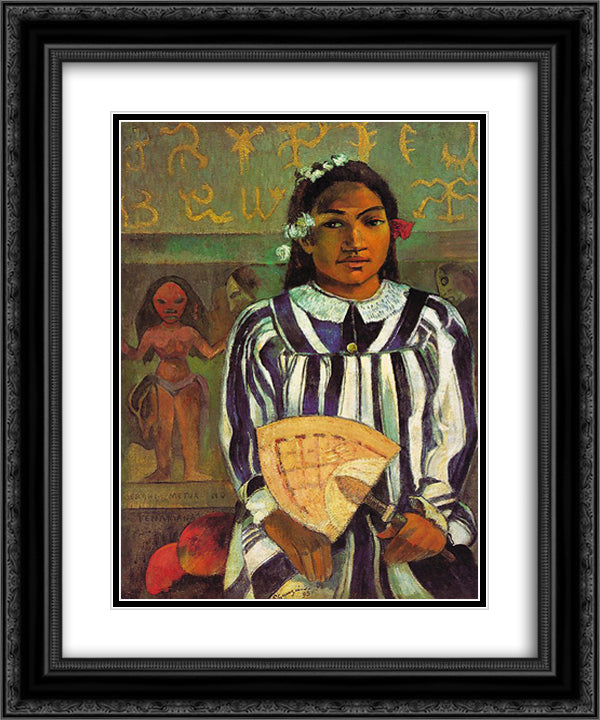 Tehamana has many parents (The Ancestors of Tehamana) 20x24 Black Ornate Wood Framed Art Print Poster with Double Matting by Gauguin, Paul