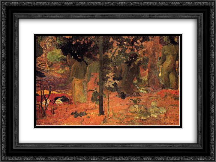 The Bathers 24x18 Black Ornate Wood Framed Art Print Poster with Double Matting by Gauguin, Paul