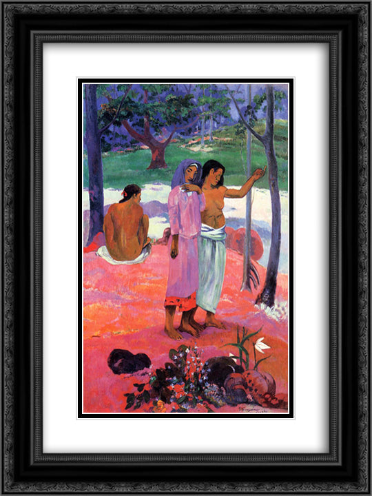 The Call 18x24 Black Ornate Wood Framed Art Print Poster with Double Matting by Gauguin, Paul