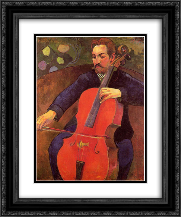 The Cellist (Portrait of Upaupa Scheklud) 20x24 Black Ornate Wood Framed Art Print Poster with Double Matting by Gauguin, Paul