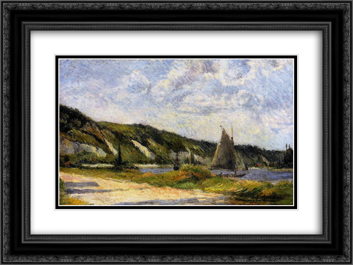 The cliffs of Le-Bouille 24x18 Black Ornate Wood Framed Art Print Poster with Double Matting by Gauguin, Paul