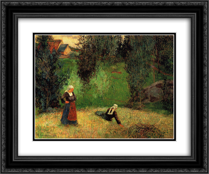 The first flowers 24x20 Black Ornate Wood Framed Art Print Poster with Double Matting by Gauguin, Paul