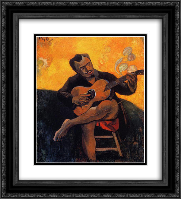 The guitar player 20x22 Black Ornate Wood Framed Art Print Poster with Double Matting by Gauguin, Paul