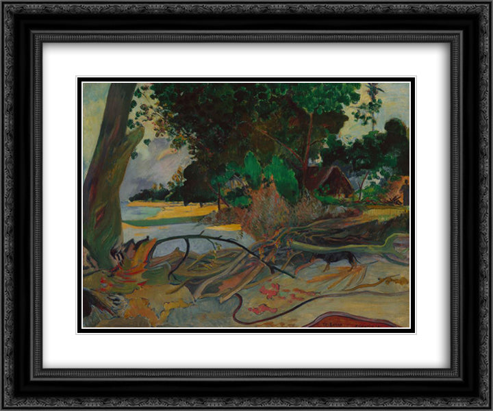 The hibiskus tree 24x20 Black Ornate Wood Framed Art Print Poster with Double Matting by Gauguin, Paul