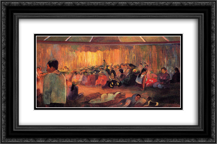 The house of singing 24x16 Black Ornate Wood Framed Art Print Poster with Double Matting by Gauguin, Paul