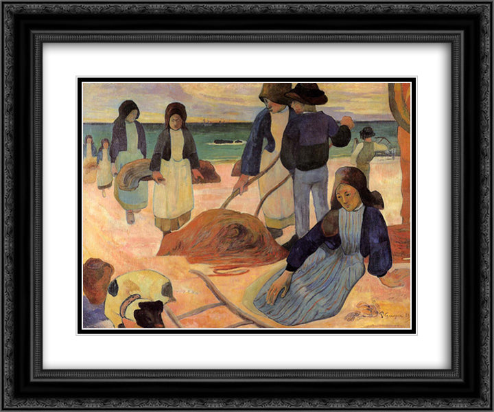The Kelp Gatherers 24x20 Black Ornate Wood Framed Art Print Poster with Double Matting by Gauguin, Paul
