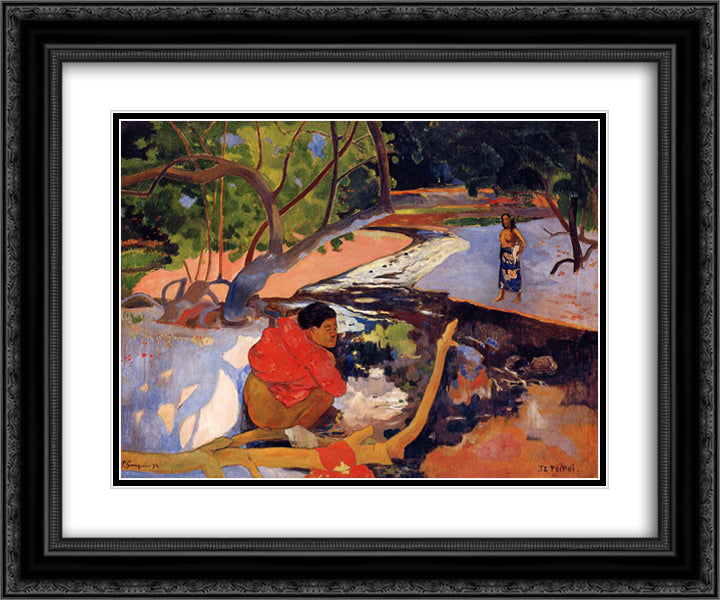 The morning 24x20 Black Ornate Wood Framed Art Print Poster with Double Matting by Gauguin, Paul